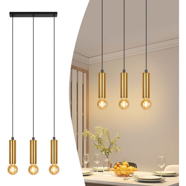 Pendelleuchte Gold 3 Flammig Hängelampe - Hängeleuchte Esstisch E27 Esszimmerlampe Industrial Metall Küchenlampe Hängend Wohnzimmerlampe Schlafzimmer Küche Ohne Leuchtmittel - Gbly