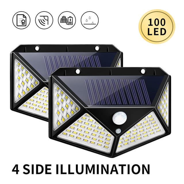 [2er-Pack] Solarleuchte, 100 LED-Solarleuchten für den Außenbereich, 270 ° superhelle Solarlampe mit Bewegungsmelder, Sicherheitswandleuchte, 3 Modi,