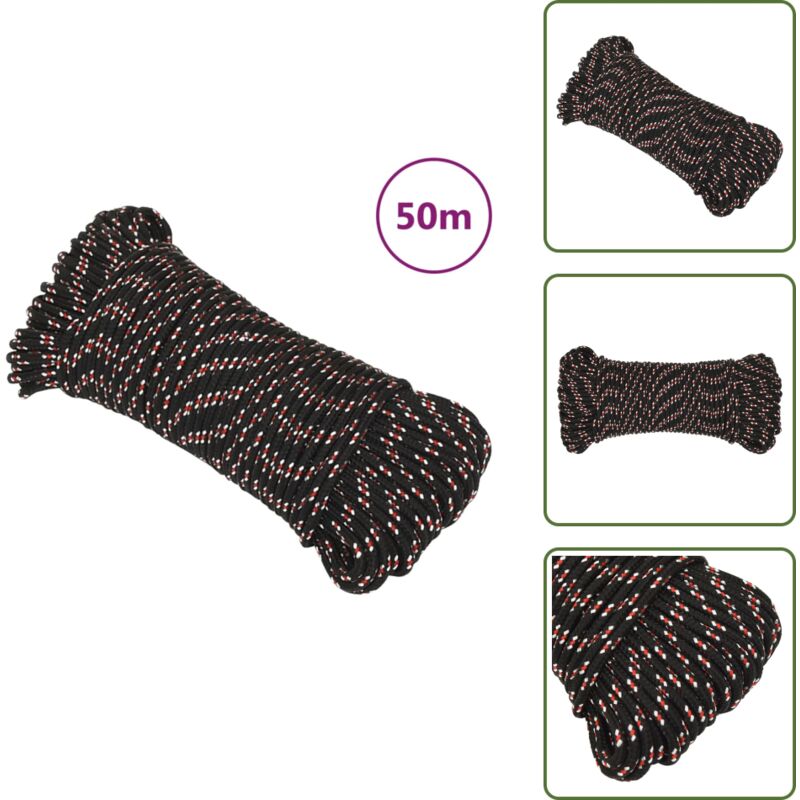 Bootsseil Schwarz 5 mm 50 m Polypropylen - Bootsseil - Schiffsseil - Polyesterseil - Marinelseil - Liegeplatzseil