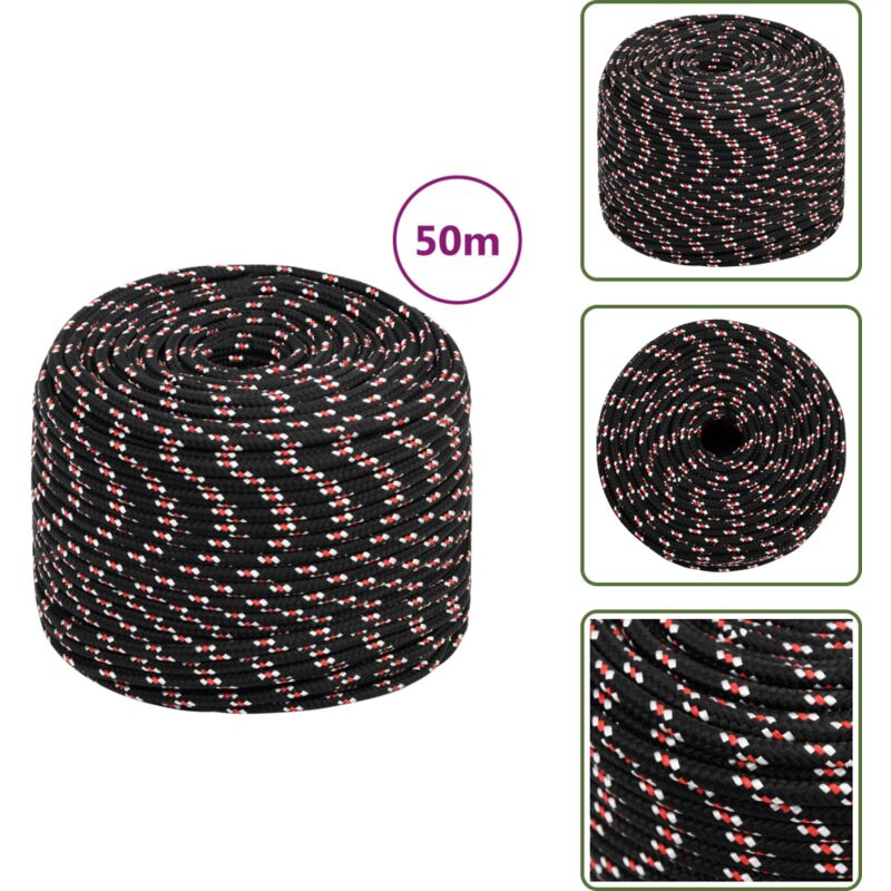 Bootsseil Schwarz 8 mm 50 m Polypropylen - Bootsseil - Schiffsseil - Polyesterseil - Marino Seil - Liegeplatzseil