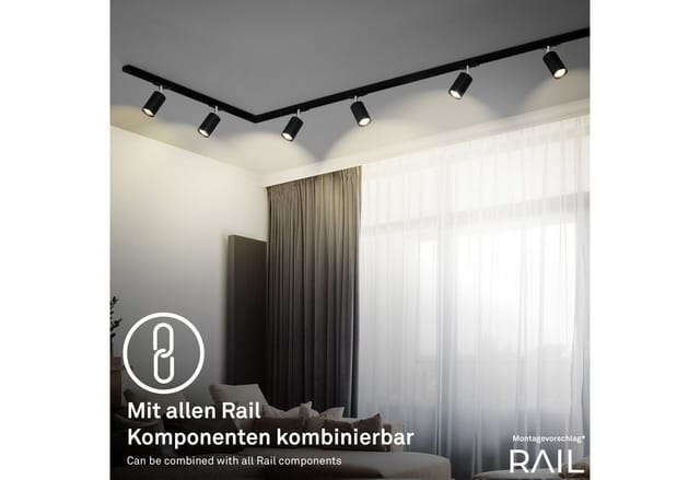 Briloner Rail Schienensystem, Starterset, 4x GU10 Spots, Schwenkbar, Drehbar, Schwarz, 1,5 m