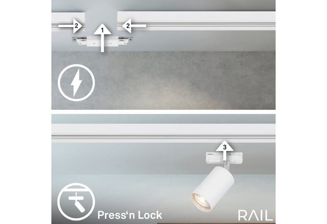 Briloner Rail Schienensystem, Starterset, 4x GU10 Spots, Schwenkbar, Drehbar, Weiß, 1,5 m