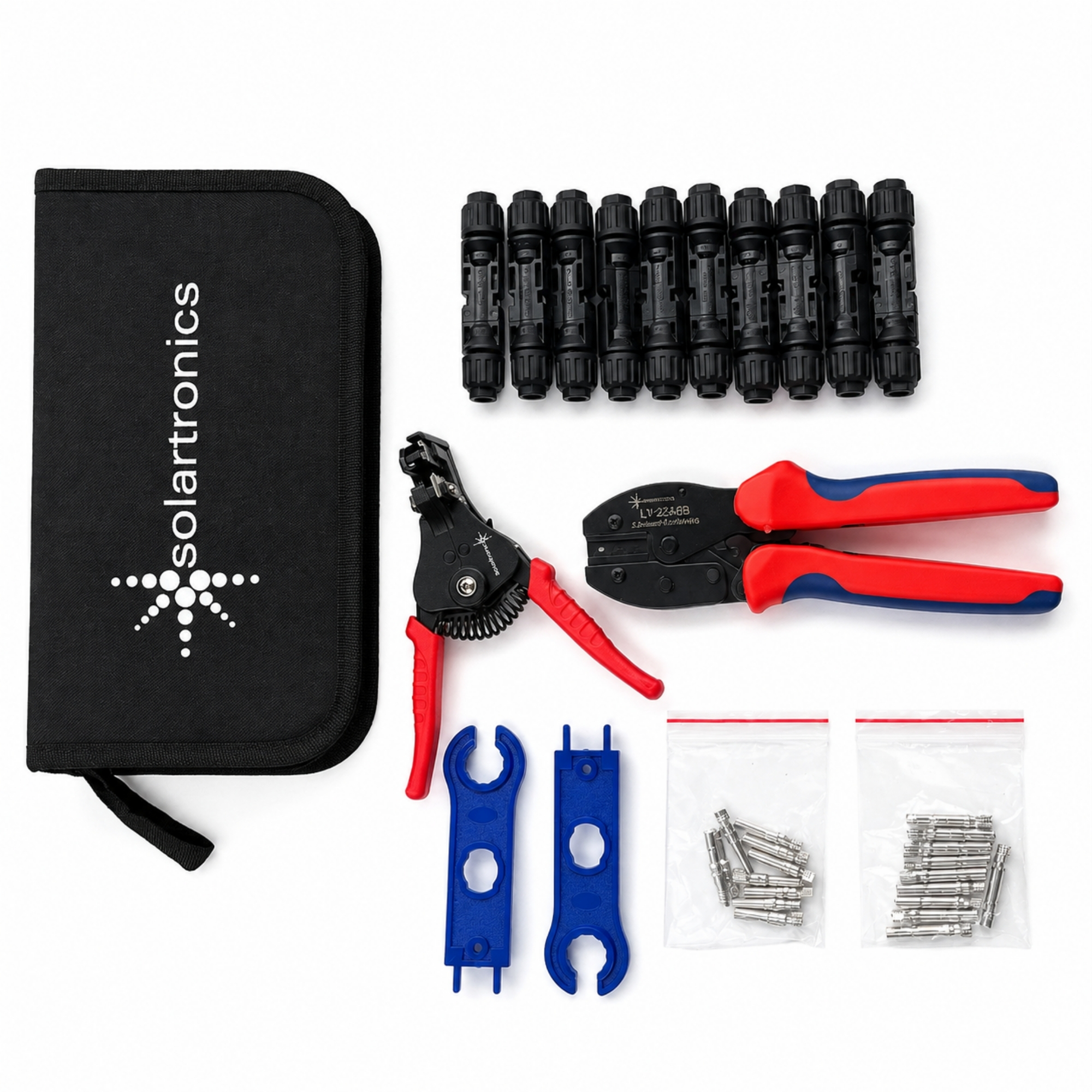 Solar-crimpzangen-set Für Pv-kabel 2,5/4/6 Mm² Inkl. Abisolierzange, Solarstecker Und Montageschlüss