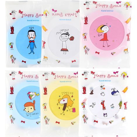 1 Taschenspiegel, Rund, Kompakt, Mit Cartoon-muster, Aus Pp Und Glas, Für Geburtstag, Weihnachten, Hochzeit