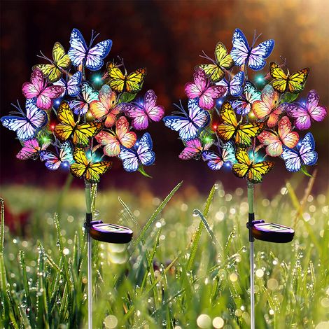 Set Mit 2 Schmetterlings-solarleuchten, Mehrfarbige Leds, Ip65 Wasserdicht, 600-mah-akku, Für Garten Und Terrasse