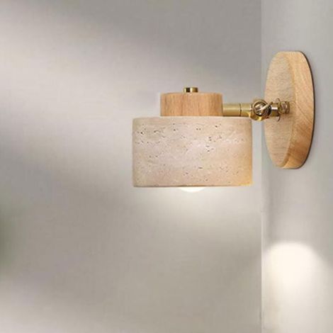 Drehbare Led-wandleuchte In Warmgelber Travertinoptik – Geeignet Für Wohnzimmer, Esszimmer, Bars Etc. – 1 Stück, Naturholzfarbe