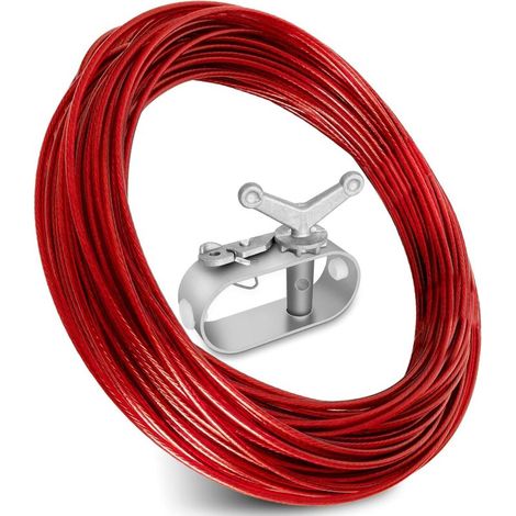 Kabel- Und Windenset – 1 Winde + 30 Meter Rotes Kunststoffummanteltes Stahlseil Zum Winterschutz Von Unterirdischen Schwimmbecken.