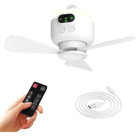 Tragbarer Campingventilator, Deckenventilator Für Zelte, 8000-mah-akku Mit Licht Und Haken, Timer Und Automatischer Abschaltung, Abnehmbares Flügelrad, Geeignet Für Zeltvordächer Und Camping