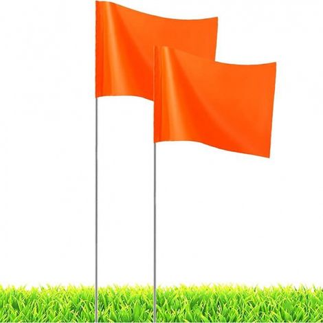 Packung Mit 20 Orangefarbenen Markierungsfahnen Für Den Außenbereich – Stahldrahtpfähle Zur Kennzeichnung Von Bewässerungs- Und Versorgungsnetzen – Fahnendurchmesser: 12,2 Cm, Pfahllänge: 38 Cm