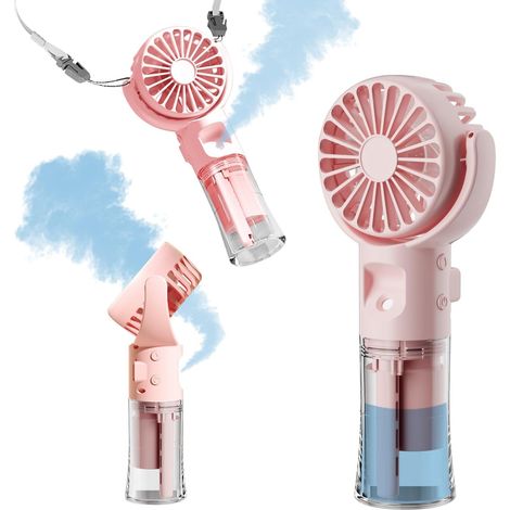 Tragbarer Sprühventilator – Wiederaufladbarer Akku – 4 Geschwindigkeitsstufen – 55-ml-wassertank – 360°-drehung – Pink – Ideal Für Reisen, Camping Und Outdoor-aktivitäten