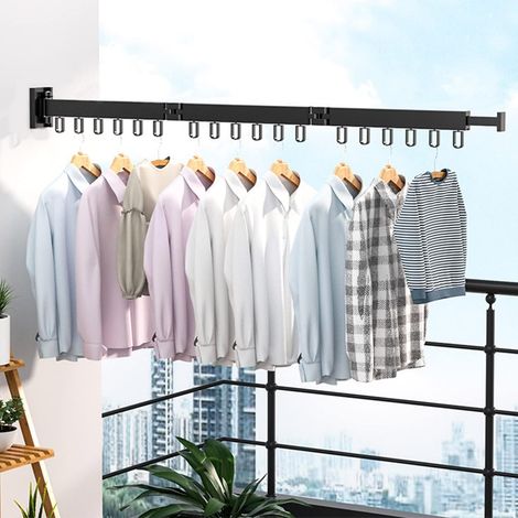 120 Cm Wand-wäscheständer, Faltbare Wäscheleine Für Den Innenbereich, Wand-wäschetrockner Mit 12 Haken, Wand-wäscheleine Für Balkon, Waschküche, Badezimmer, Schlafzimmer (schwarz)