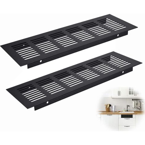 2er-set Lüftungsgitter, Aluminiumlegierung, Schwarz, Für Küche, Schrank, Badezimmer