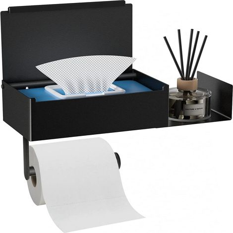 1 Toilettenpapierrollenhalter Mit Ablagefach, Schwarzer Edelstahl, Für Badezimmer, Küche, Büro