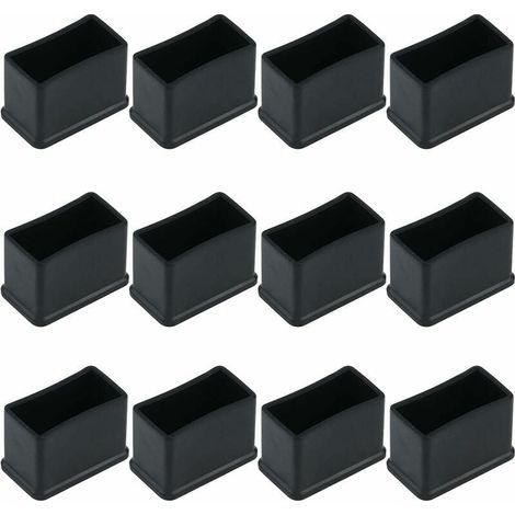 Set Mit 12 Rechteckigen, Schwarzen, Rutschfesten Möbelfußkappen Aus Gummi (15 X 30 Mm)