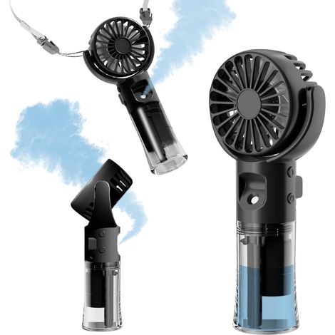 Tragbarer Sprühventilator – Wiederaufladbarer Akku – 4 Geschwindigkeitsstufen – 55-ml-wassertank – 360°-drehung – Schwarz – Ideal Für Reisen, Camping Und Outdoor-aktivitäten