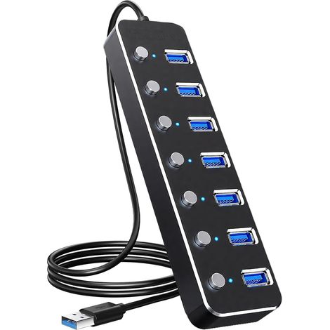 7-port-usb-3.0-hub Aus Aluminium – 60 Cm Kabel, Led-anzeige, Separate Schalter Für Laptops