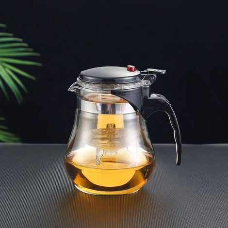 Zylindrische Teetasse (500 Ml) – Hitzebeständige Glasteekanne Mit Filter Und Ein-knopf-bedienung, Geeignet Für Zuhause Und Büro.