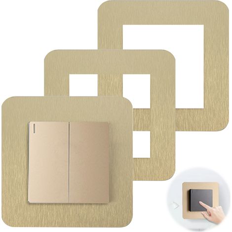 Set Mit 3 Lichtschalterabdeckungen, Goldfarbenes Acryl, Maße 14,6 X 14,6 Cm, Doppelseitig Klebend, Für Wohnzimmer, Büro, Zuhause