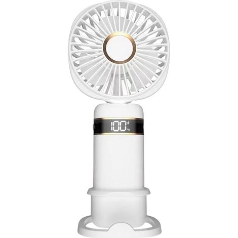 1 Mini-ventilator, 5 Geschwindigkeitsstufen, Digitalanzeige, Usb-aufladbar, Standfuß, Für Zuhause, Büro Und Den Außenbereich