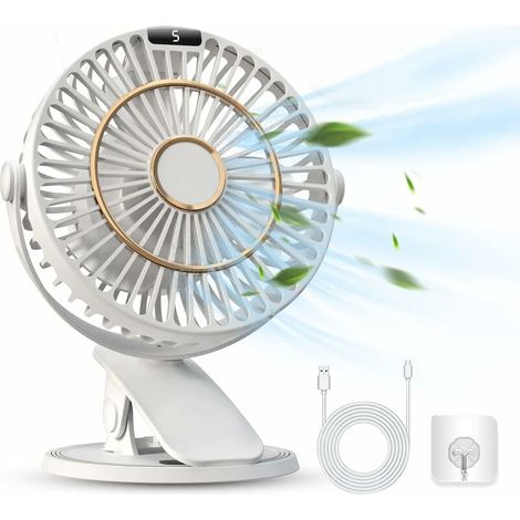1 Mini-clip-ventilator, 5 Geschwindigkeitsstufen, 720°-drehung, Usb-akku, Leise, Für Zuhause, Büro Und Den Außenbereich