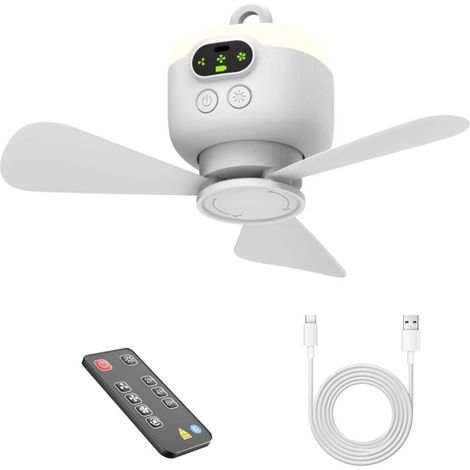 Mini-usb-deckenventilator Mit Akku – Betrieben Mit Einem 8000-mah-akku, Ideal Für Zelte, Studentenwohnheime Usw. – 1 Stück, Weiß