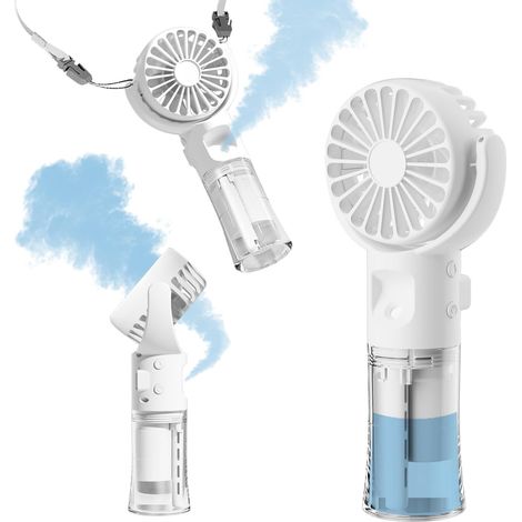 Tragbarer Sprühventilator – Wiederaufladbarer Akku – 4 Geschwindigkeitsstufen – 55-ml-wassertank – 360°-drehung – Weiß – Ideal Für Reisen, Camping Und Outdoor-aktivitäten