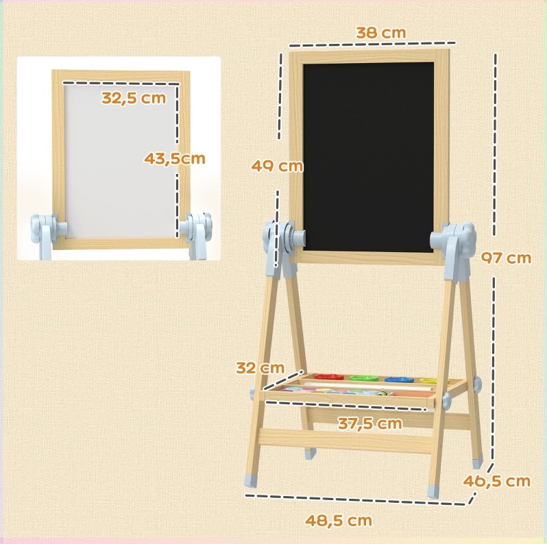 Doppelseitige Kindertafel Aus Holz, Verstellbare Kreidetafel Und Whiteboard, Natur Okmyhome