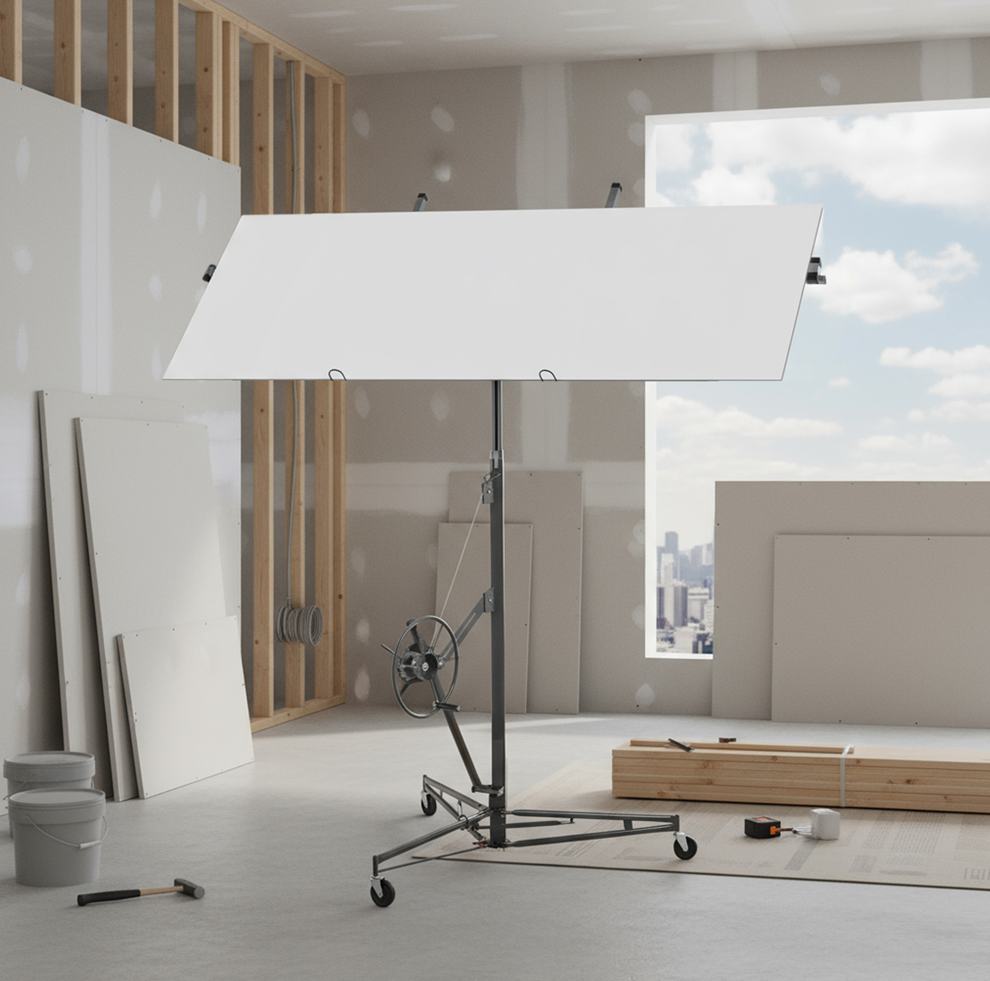 Klappbarer Plattenheber 68 Kg, Höhenverstellbar 180-470 Cm, 3 Gebremste Rollen, Grau Okmyhome