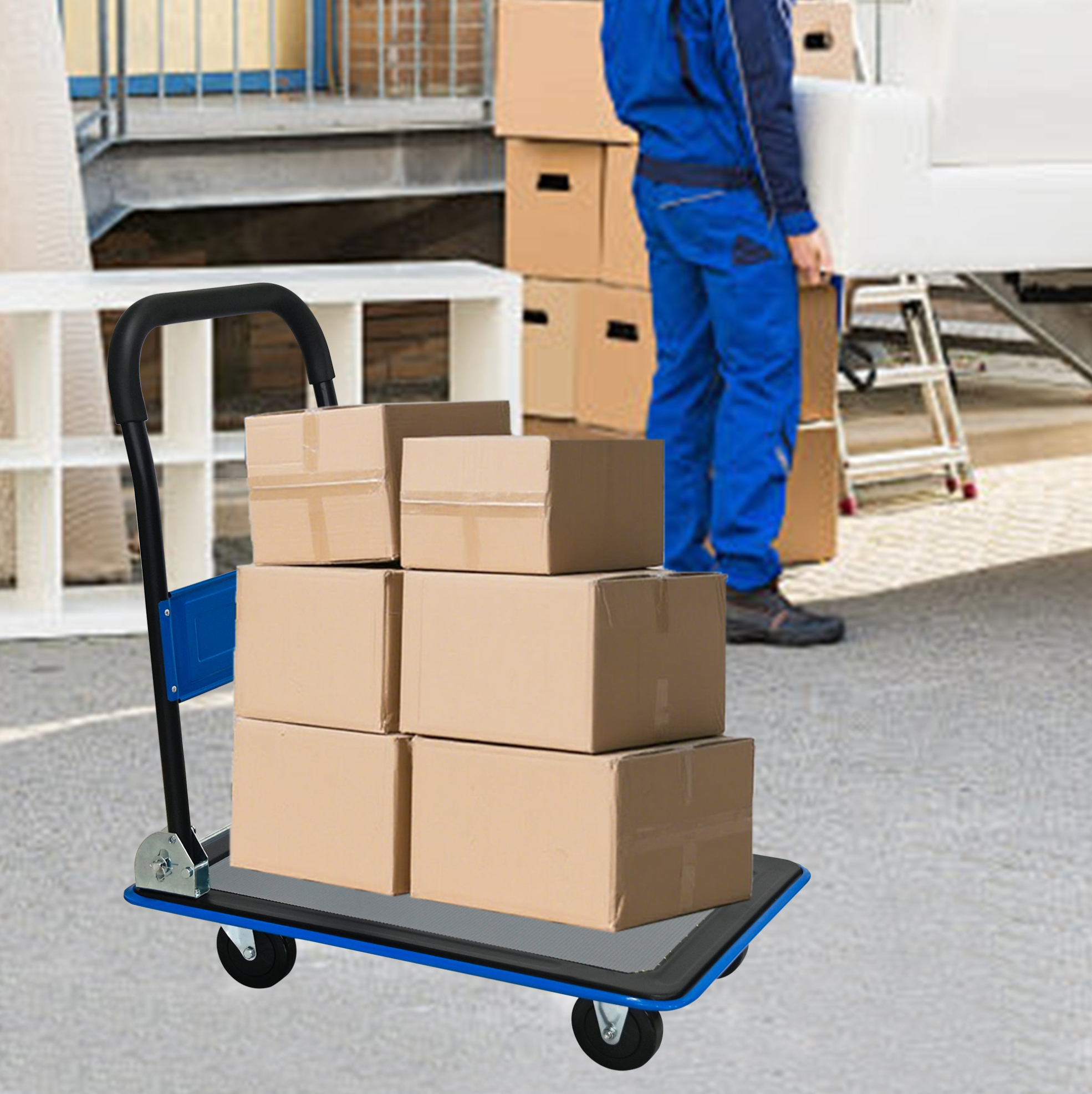 Faltbarer Plattformwagen 150 Kg, 73 X 47 X 83 Cm, 360°-lenkrollen, Stahl, Blau Okmyhome
