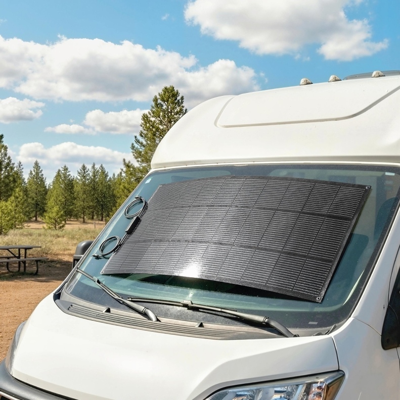 Tragbares 100-w-solarmodul 18 V Mit 2 Usb-anschlüssen, Lcd-display Und Ip67, Schwarz Okmyhome