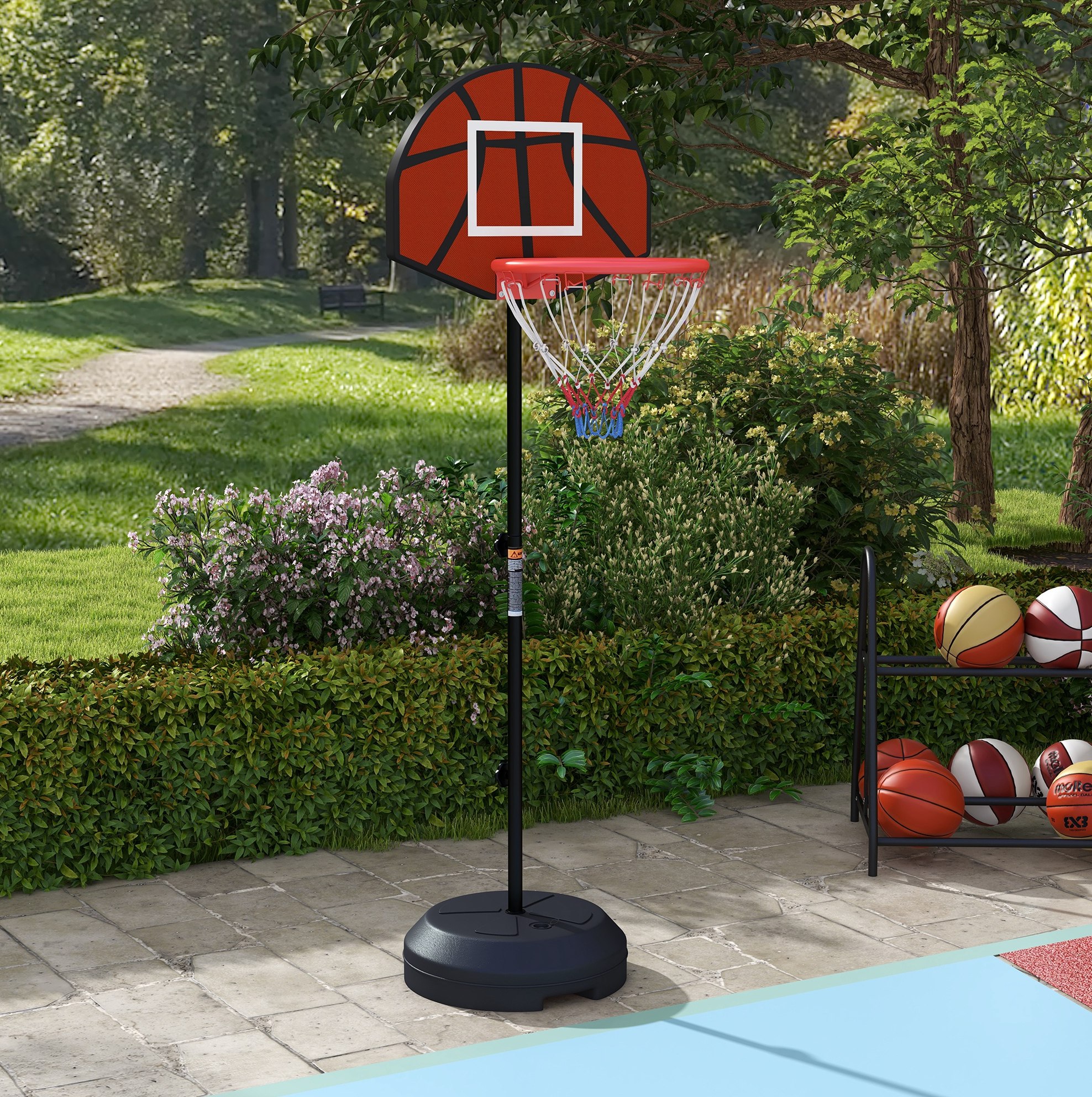 Verstellbarer Basketballkorb 129–179 Cm Mit Ständer, Magnetische Dartscheibe, Braun Okmyhome