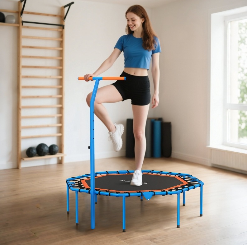 Fitness-trampolin Für Den Innenbereich Mit Verstellbarem Griff, Faltbar, Blau Okmyhome