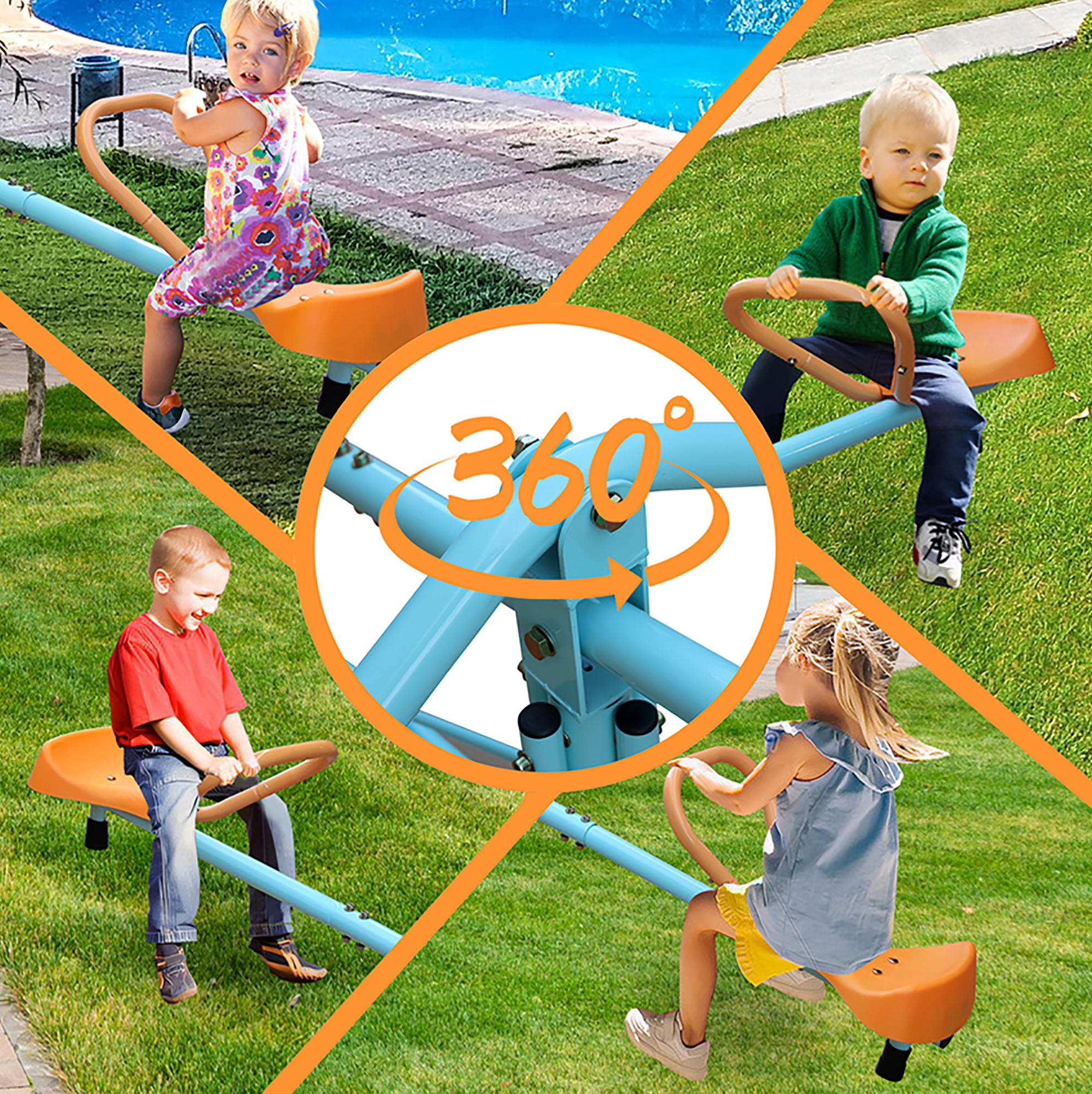 4-sitzer-wippe Für Kinder, 182,88 Cm, Rutschfest, Blau Und Orange Okmyhome