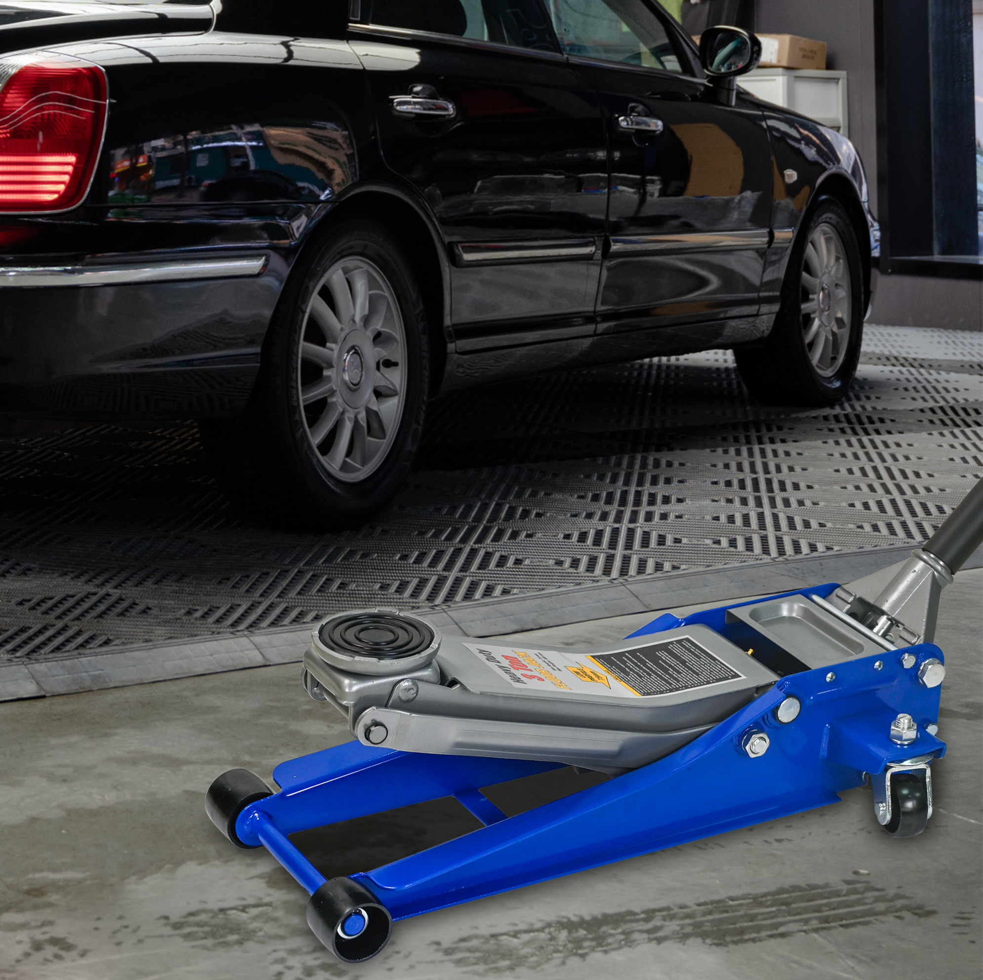 3-tonnen-hydraulikwagenheber Mit Doppelkolbenpumpe, Ohne Pedal, Blau Und Silber Okmyhome