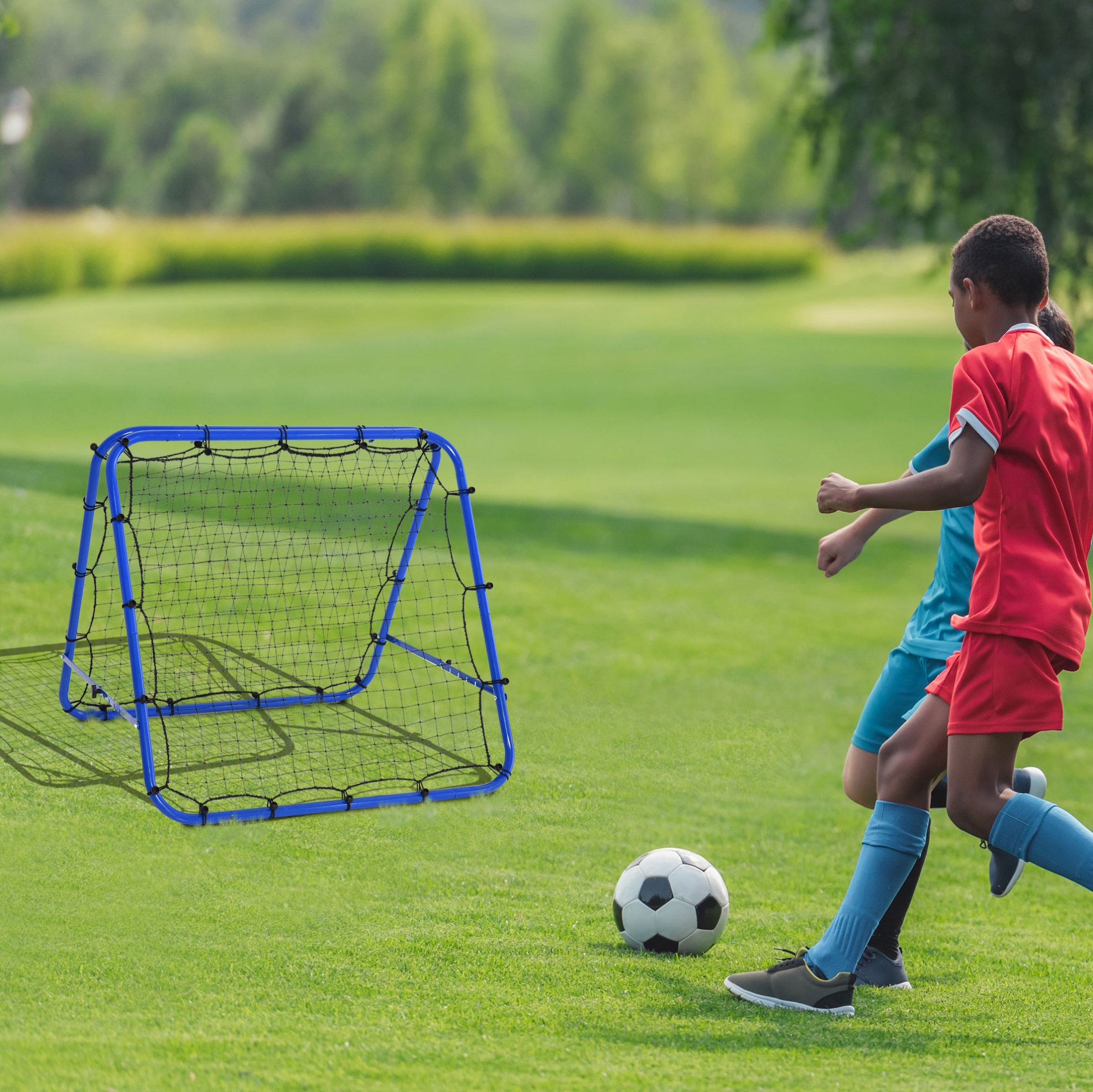 Verstellbarer Fußball-rebounder, 5 Positionen, Stahlrahmen Blau, 100 X 95 X 90 Cm Okmyhome