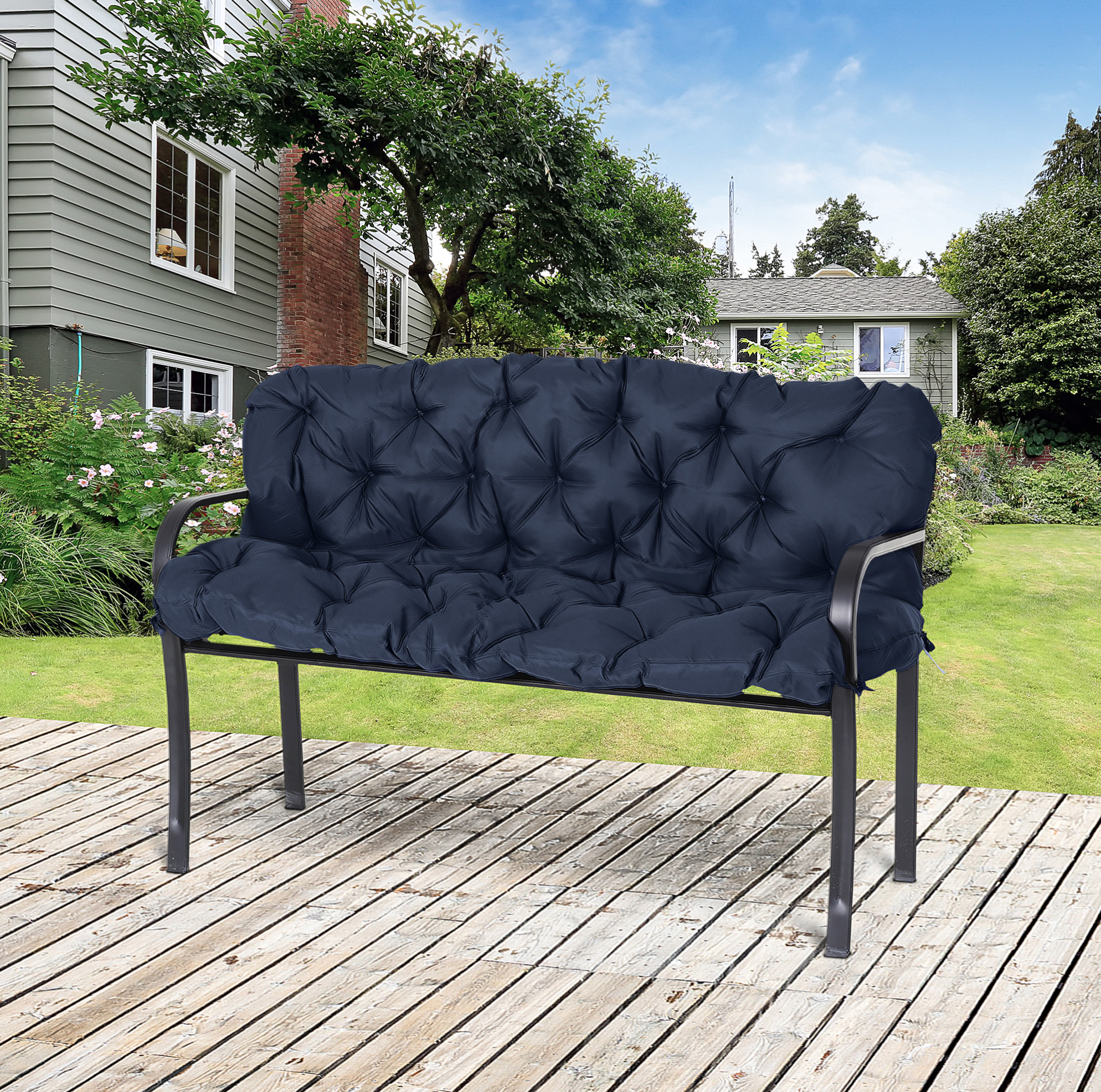 Bankkissen Für 3 Sitze 150 X 98 X 8 Cm Mit Bändern, Polyester, Dunkelblau Okmyhome