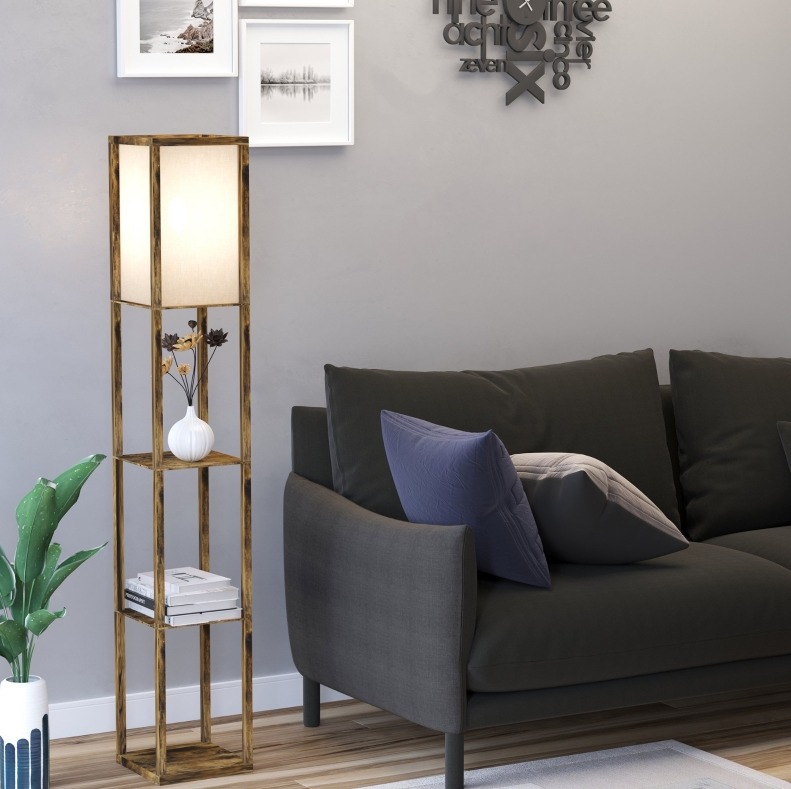 Stehlampe Mit Regalen, 26 X 26 X 160 Cm, Holz, Braun Okmyhome