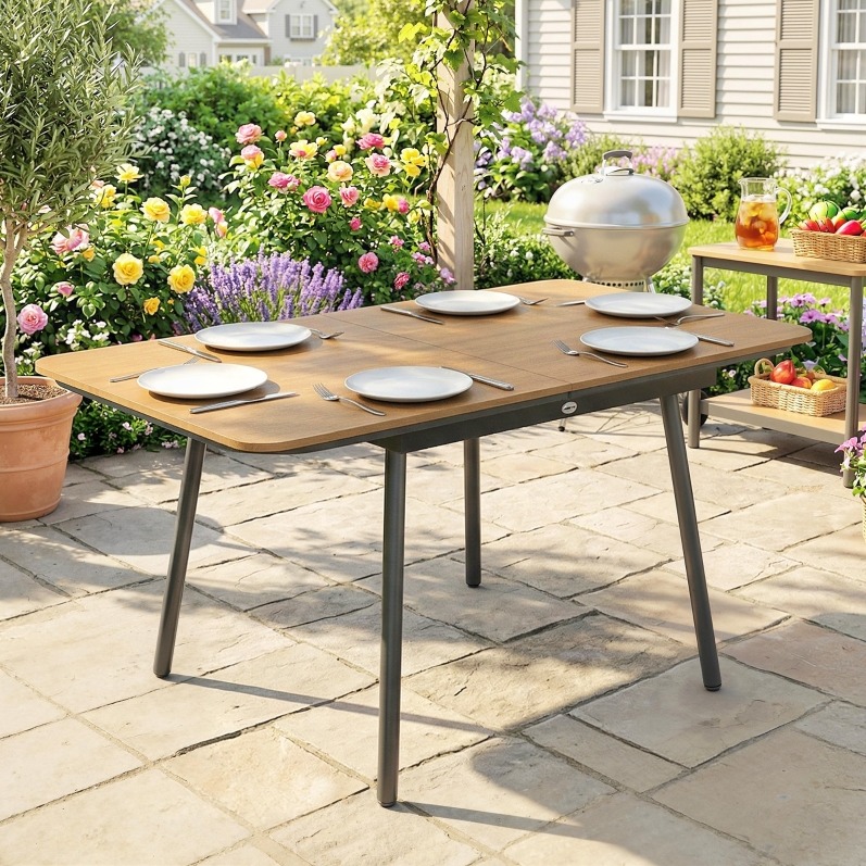Gartentisch 140 X 80 Cm Für 6 Personen Wpc Teak Okmyhome