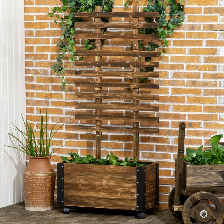 Pflanzkübel Mit Rankgitter, 4 Rollen, Holz Und Metall, 65 X 31 X 147 Cm Okmyhome
