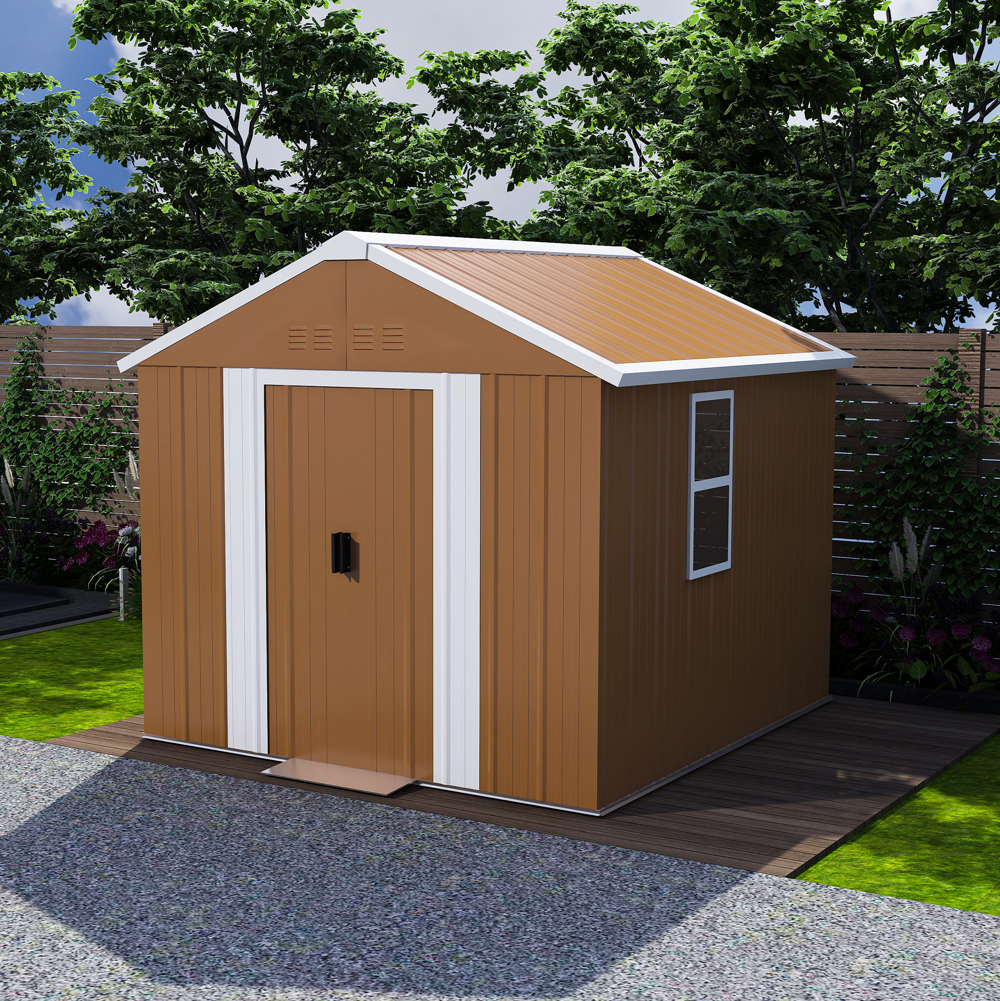 Metall-gerätehaus 196 X 110 X 194 Cm, Abschließbare Tür, Belüftet, Braun, Okmyhome