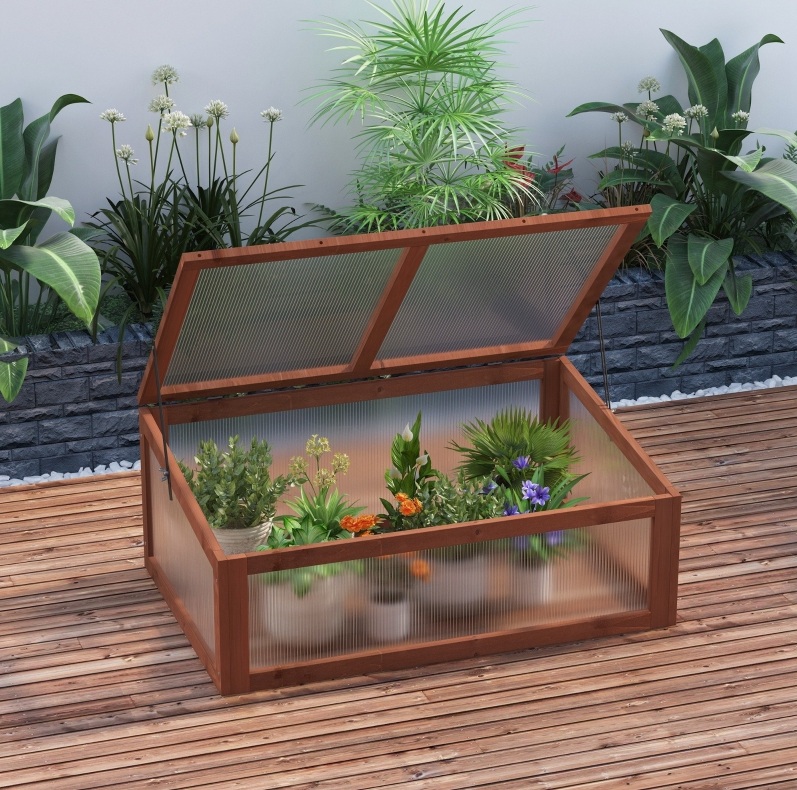 Mini-gewächshaus Aus Holz Und Polycarbonatplatten, 100 X 65 X 40 Cm, Braun Okmyhome