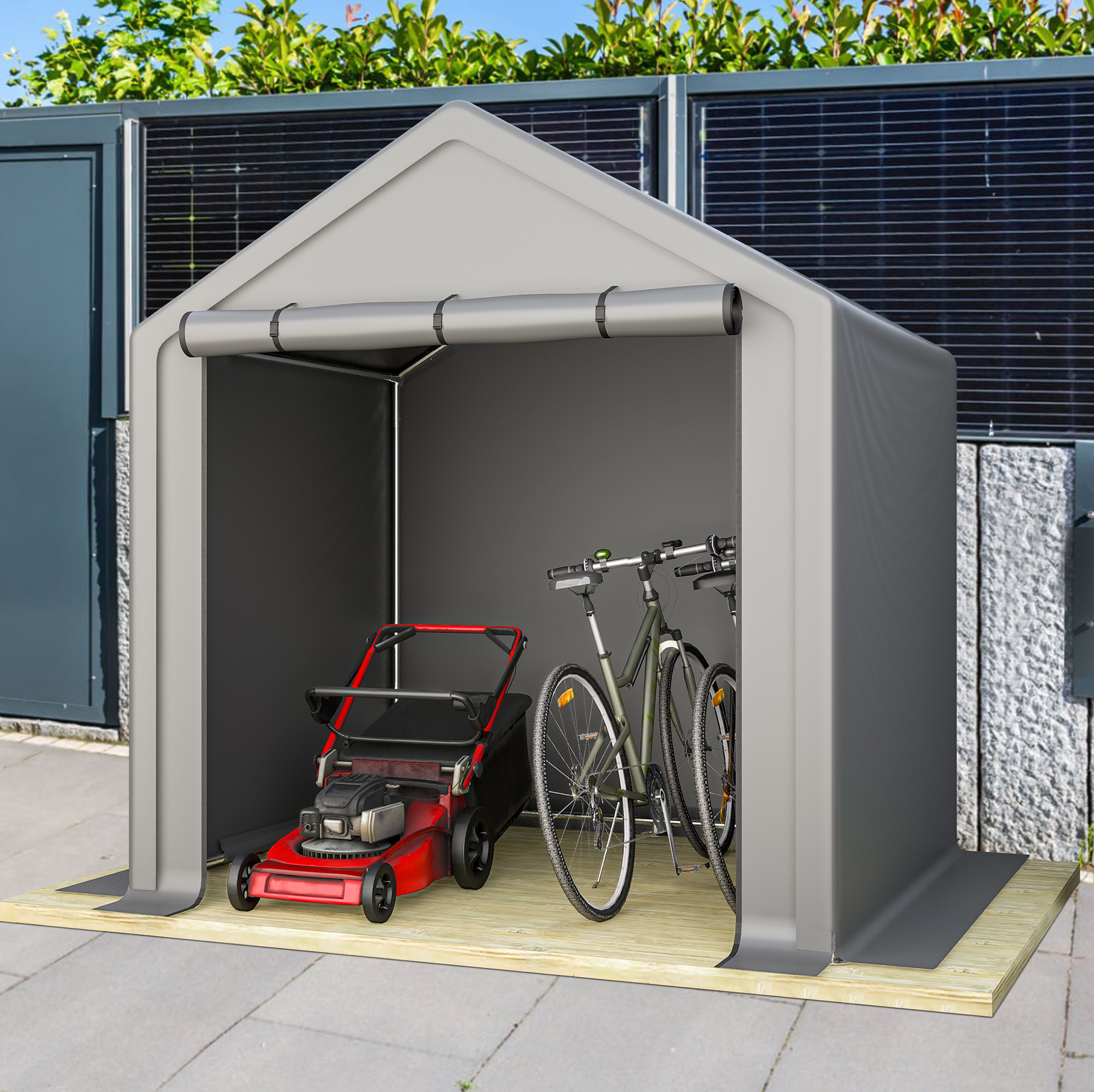 Fahrradgarage 190 X 170 X 200 Cm Aus Verzinktem Stahl Und Pe 170 G/m², Dunkelgrau Okmyhome