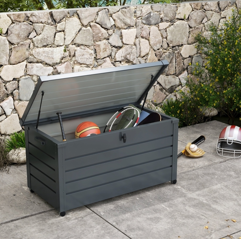 Gartenbox 311 L Auf Rollen, Abschließbar, Verzinkter Stahl, Dunkelgrau Okmyhome