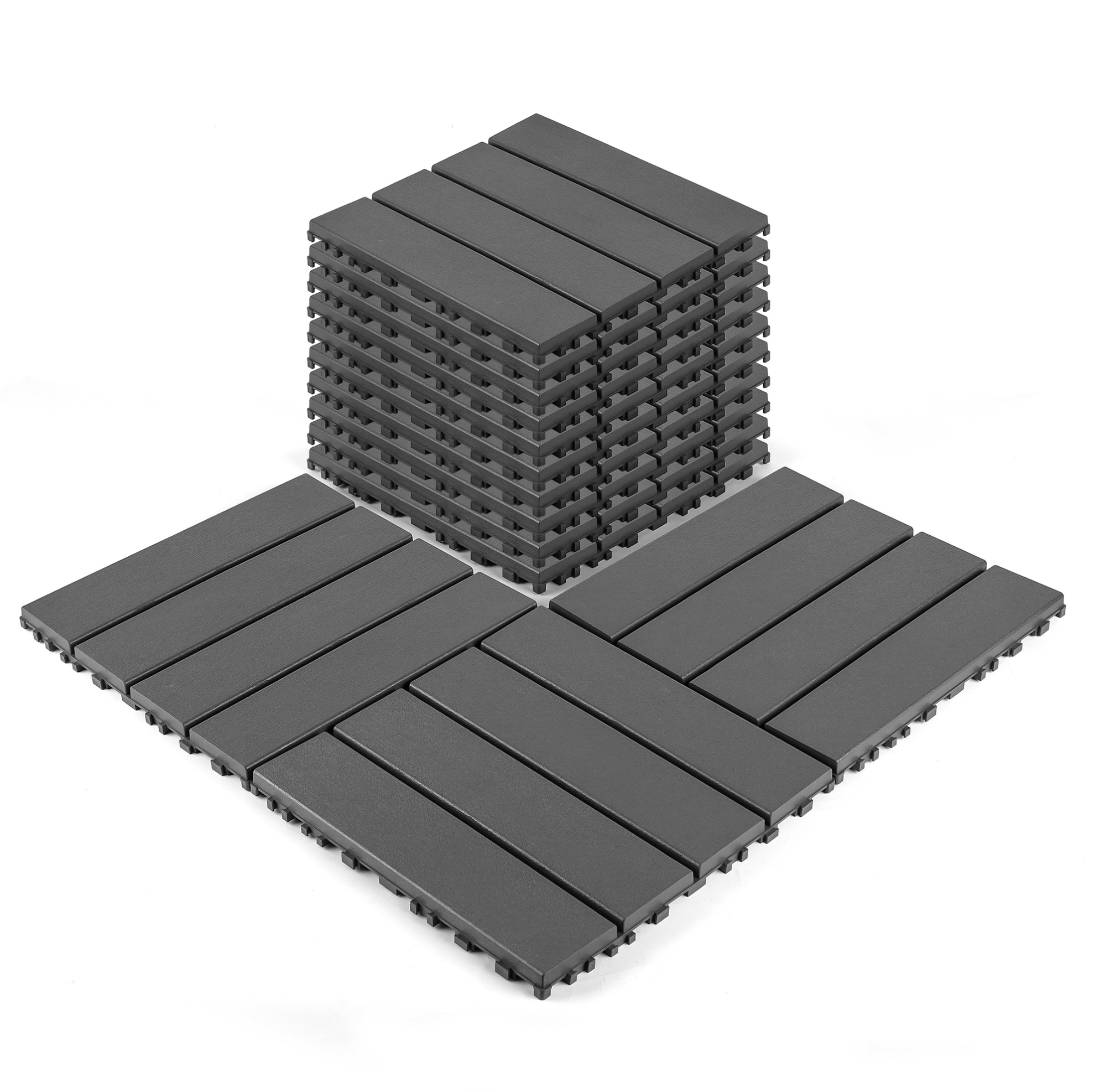 44er Set Steck-terrassenfliesen 30,5 X 30,5 X 2 Cm Polypropylen Dunkelgrau Okmyhome