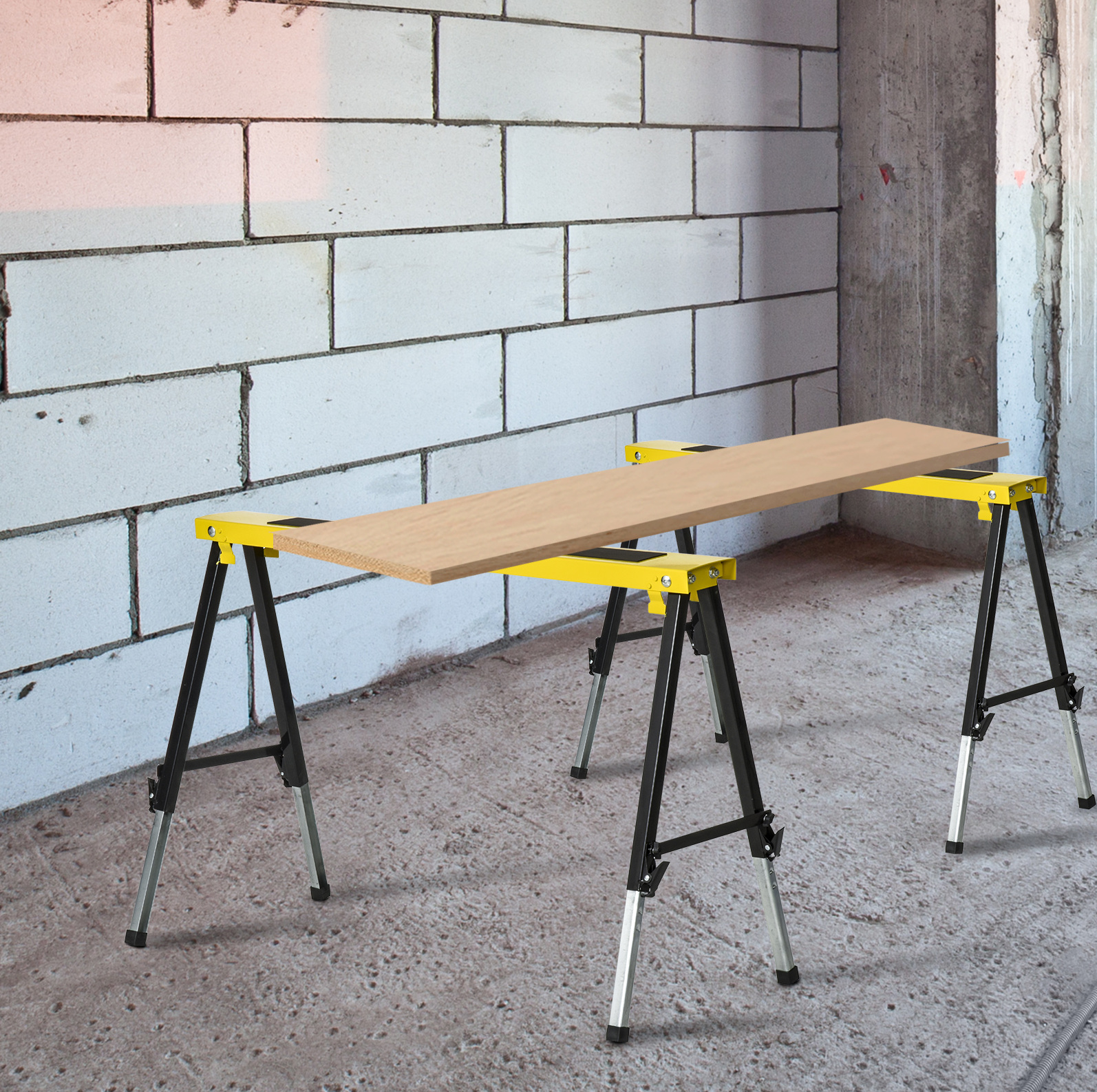 2er-set Klappbare Stahlböcke, 62–90 Cm Höhenverstellbar, Rutschfest, Gelb/schwarz