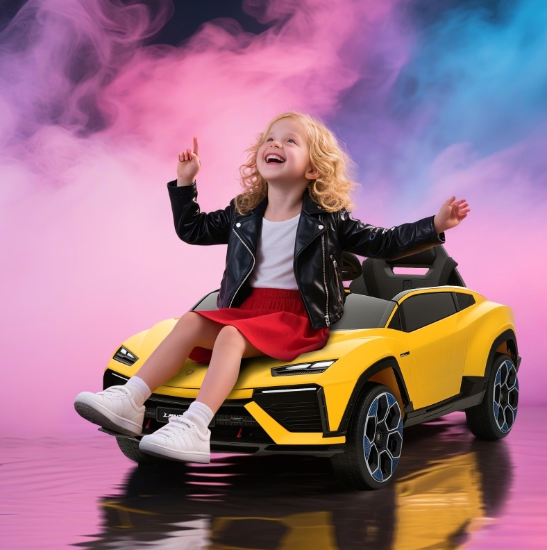 Kinder Elektroauto 12 V Lamborghini Gelb, 2 Motoren, Fernbedienung Okmyhome