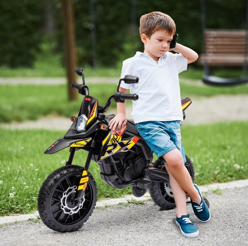 Elektrisches Kinder-motorrad 12v Mit Stützrädern, Led, Musik Und Usb, Gelb Okmyhome
