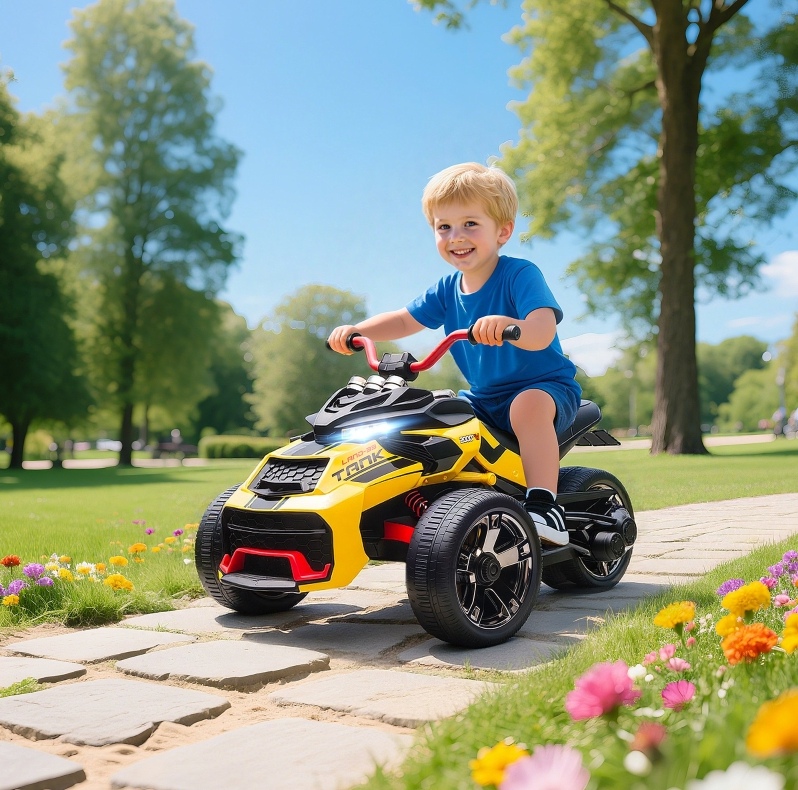 12v Kinder-elektroquad, 2 Geschwindigkeiten, Led, Mp3, Gelb, Okmyhome