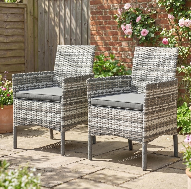 2er-set Gartenstühle Aus Polyrattan Mit Abnehmbaren Kissen, Stahlgestell, Grau Okmyhome