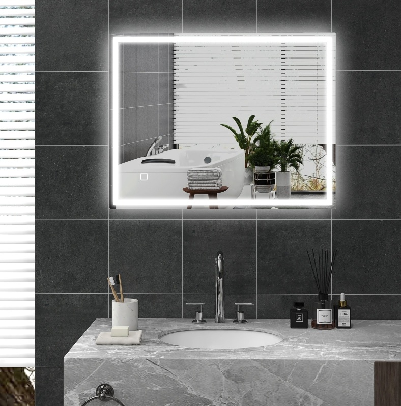 Led-badezimmerspiegel 90 X 70 Cm Mit Memory-funktion Und Antibeschlag Okmyhome